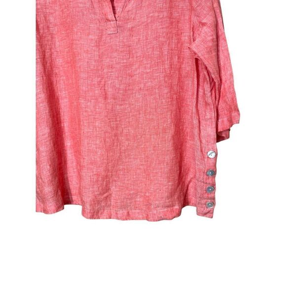 Tahari Womens Linen Tunic Side Button 3/4 Sleeve Popover Shirt Plus Size 1X - Picture 3 of 6
